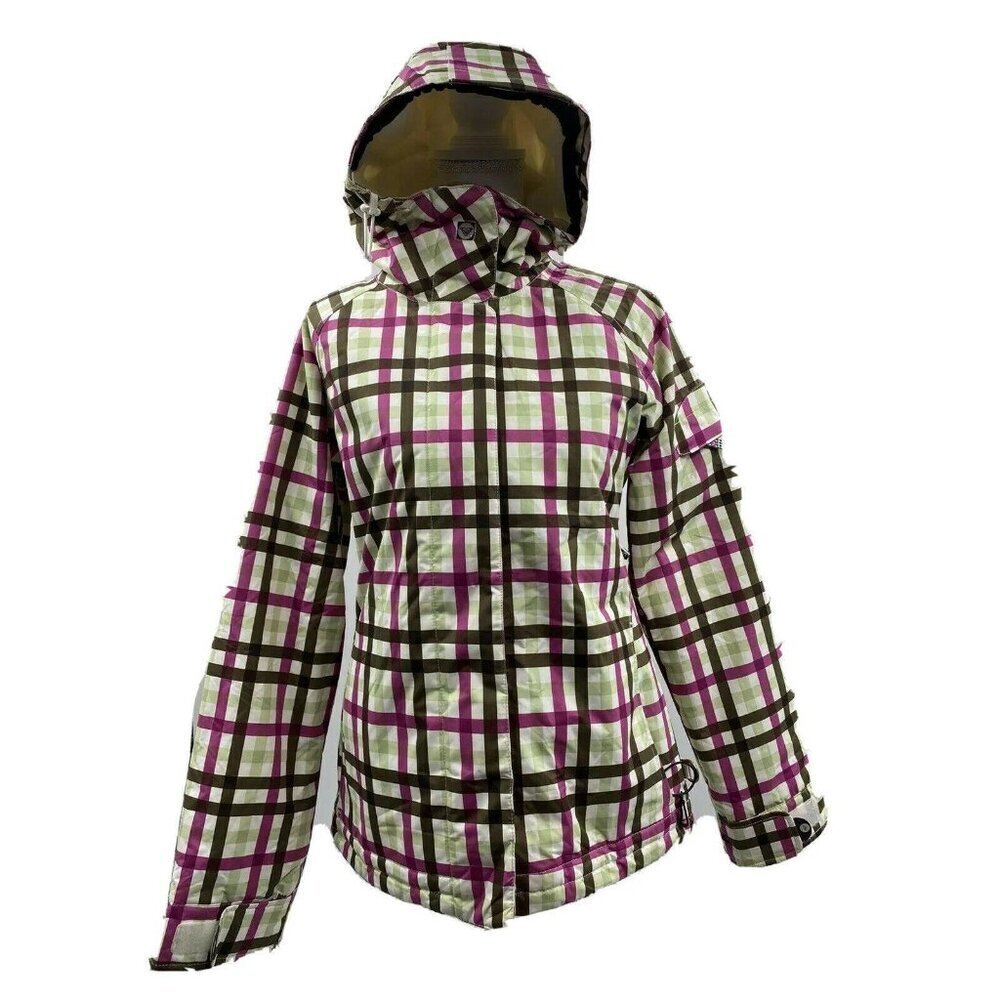ROXY Plaid Ski Snow Snowboarding Hooded Jacket Coat XS Zip Pockets Insulated